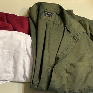 Van Heusen Olive Green Button-Down Shirt with Red and White Accents